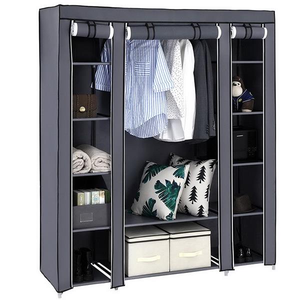 69" Portable Clothes Closet Wardrobe Storage Organizer with Non-Woven Fabric Quick and Easy to Assemble Extra Strong and Durable Gray - NON BRANDED SUPERMARKET 